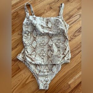 Kona Sol Beige and Brown Snake-Print One-Piece Swimsuit